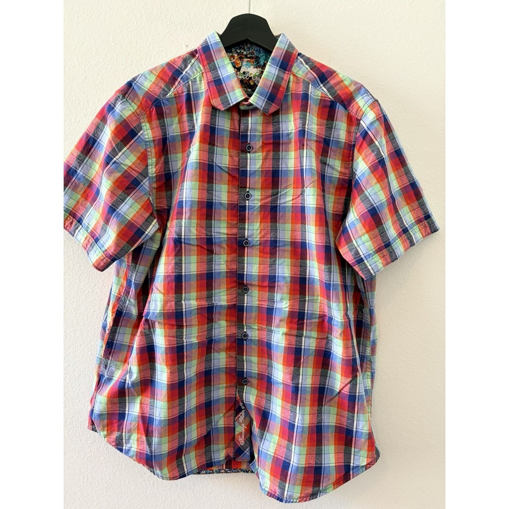 Robert Graham Mens XL Short Sleeve Button Down Shirt Multicolored Plaid Classic
